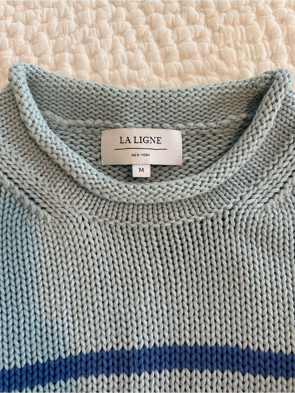 La Ligne Light Blue Striped cotton roll neck Sweater - Picture 2 of 4